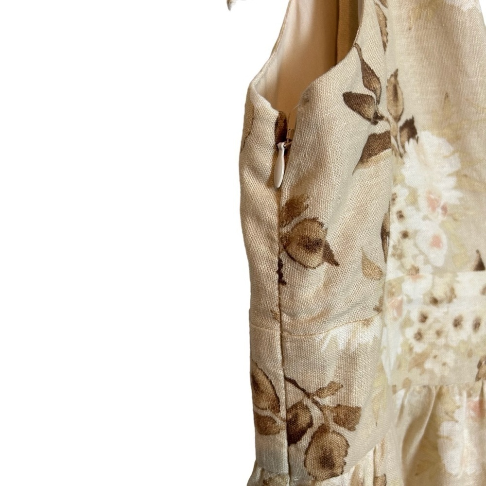 House of Harlow 1960 Cream and Brown Floral & Leaf Tiered Linen Blend Maxi Dress - Picture 10 of 16